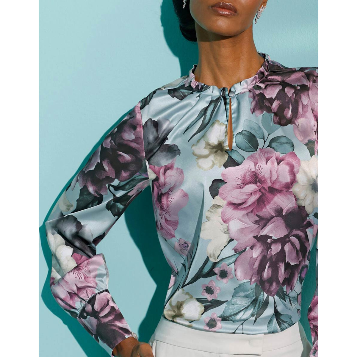 Satin-Druckbluse kalkmint-mauve