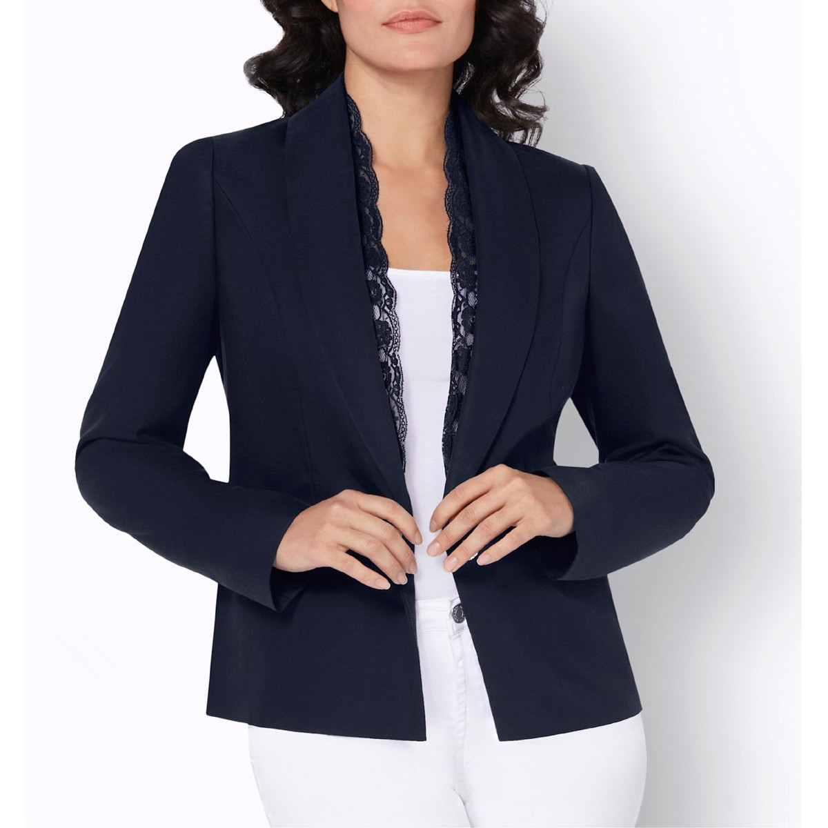 Lyocell-Blazer m. Spitze marine