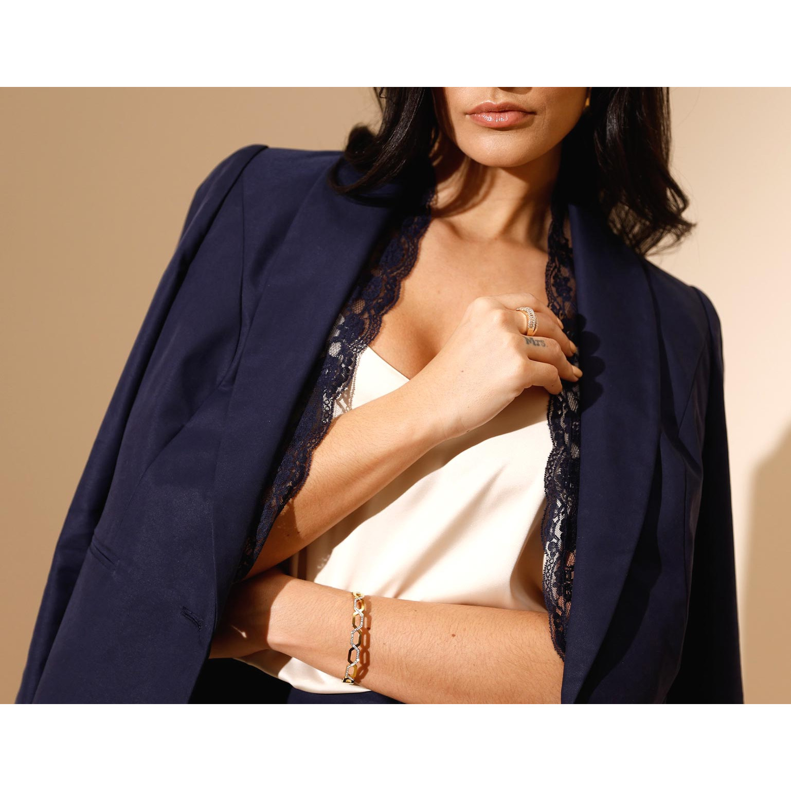 Lyocell-Blazer m. Spitze marine