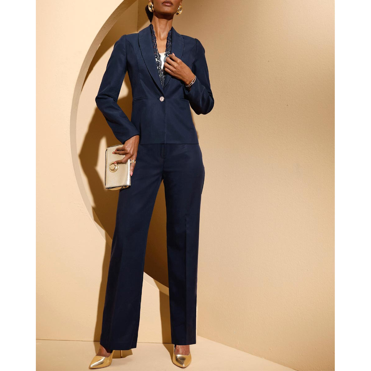 Lyocell-Blazer m. Spitze marine