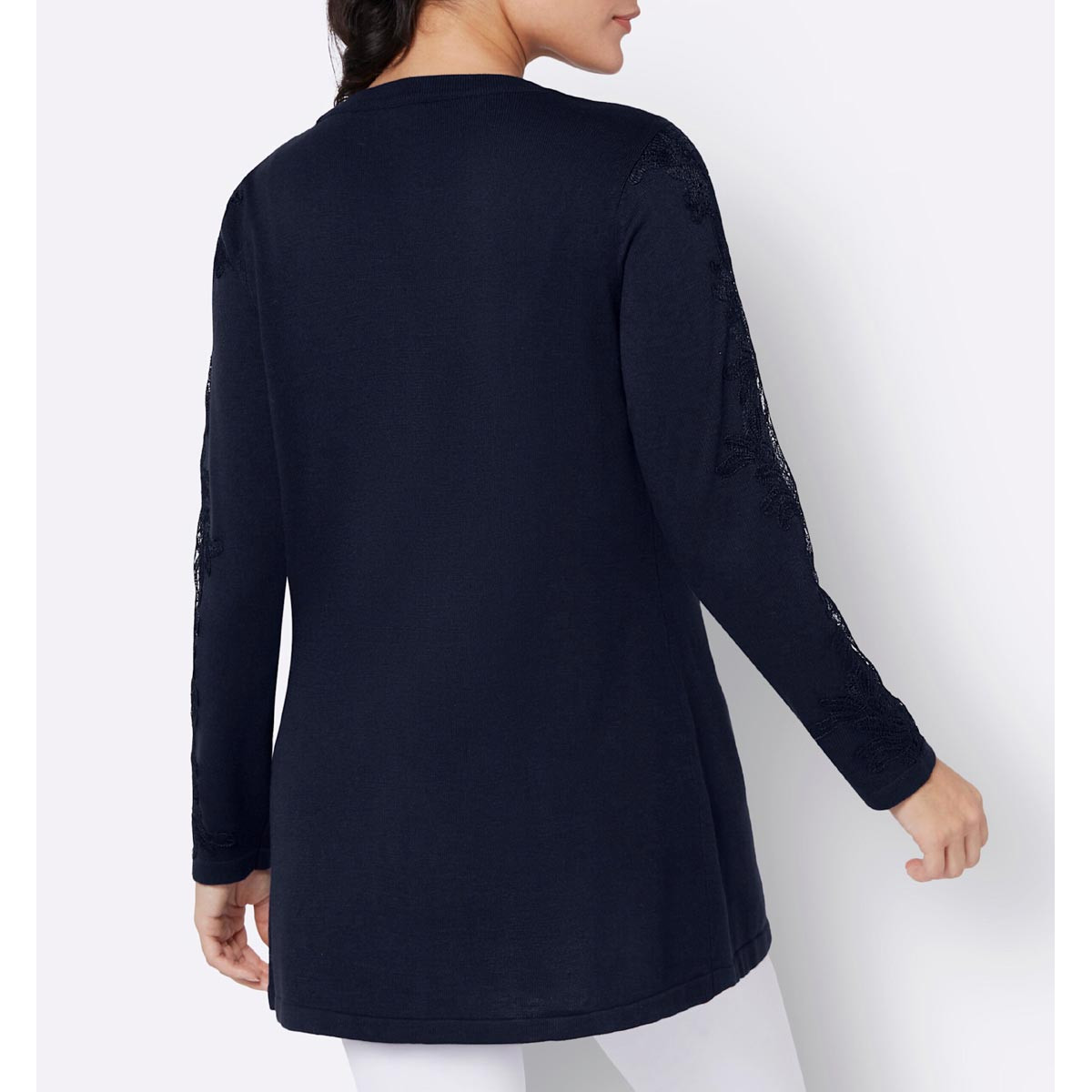 Strickjacke m. Spitze an den Ärmeln marine