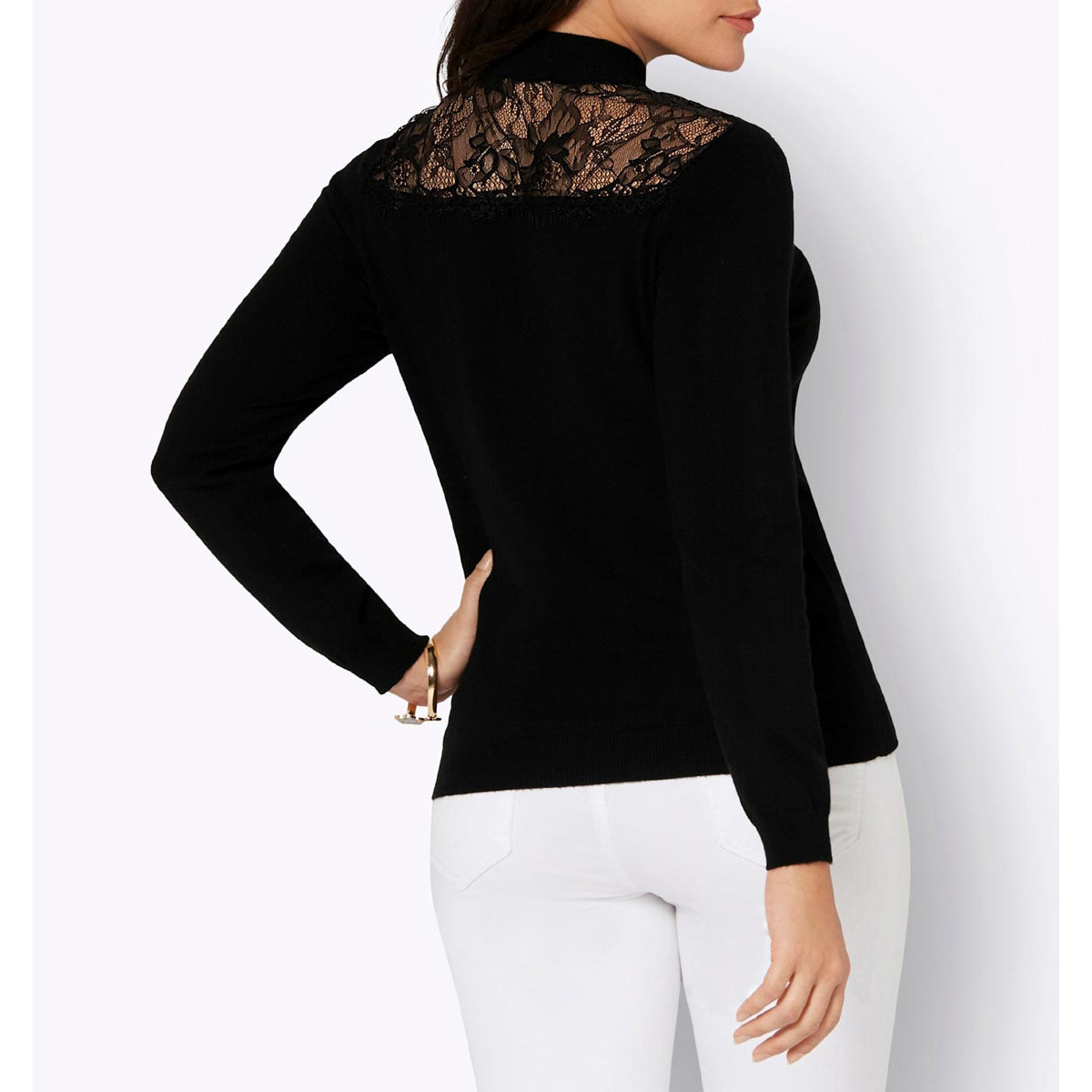 Stehkragenpullover mit Spitze schwarz