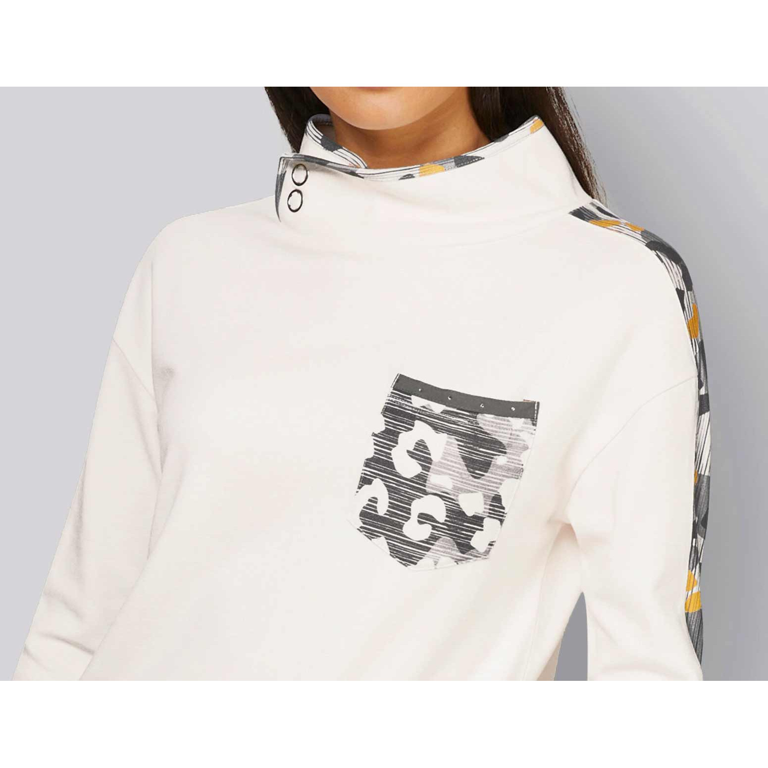 Langarmshirt m. bedrucktem Einsatz ecru-gau