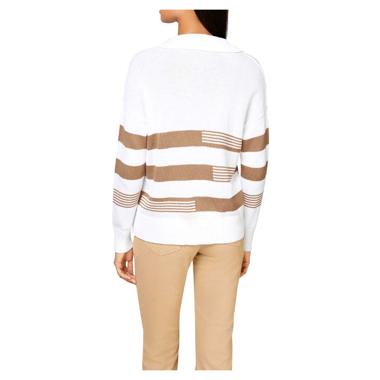 Pullover m. Polokragen ecru-camel