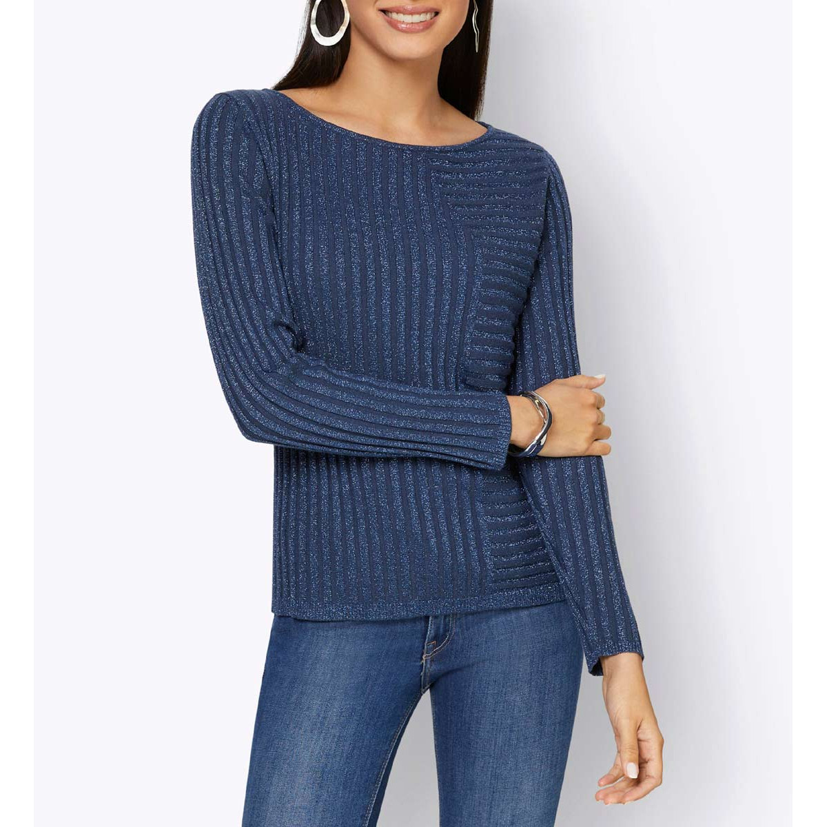 Rippenstrick-Pullover in Matt-Glanz-Optik dunkelblau