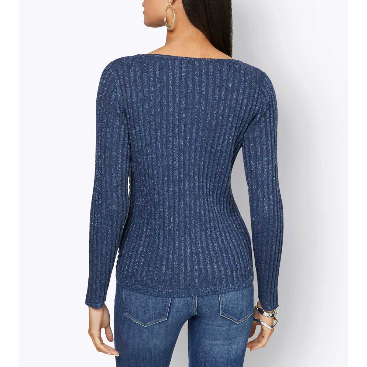 Rippenstrick-Pullover in Matt-Glanz-Optik dunkelblau