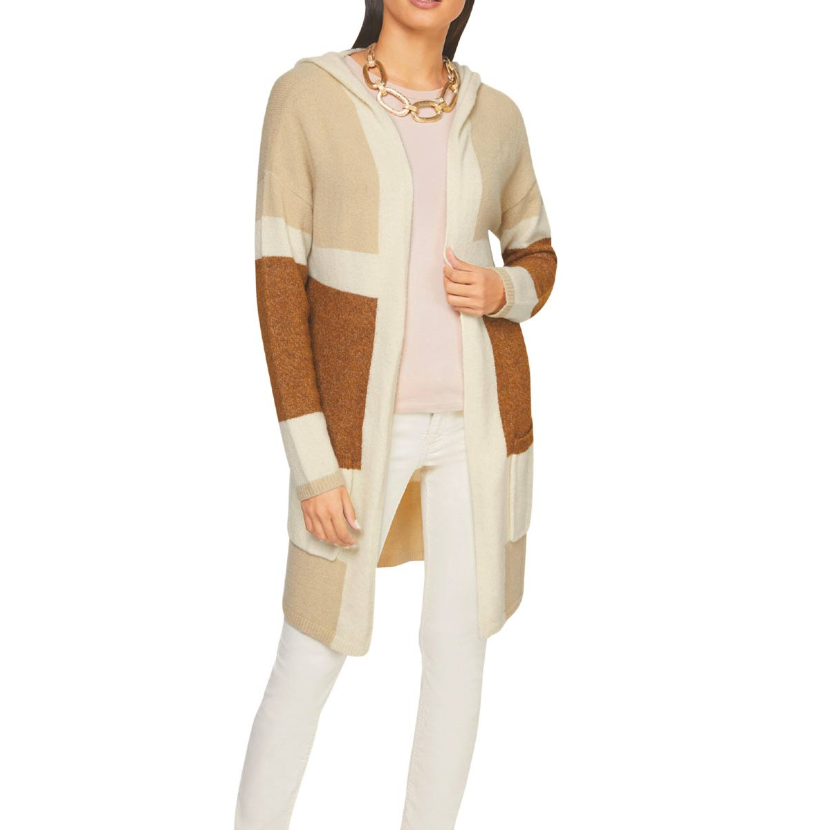 Cardigan m.Kapuze sand-champagner