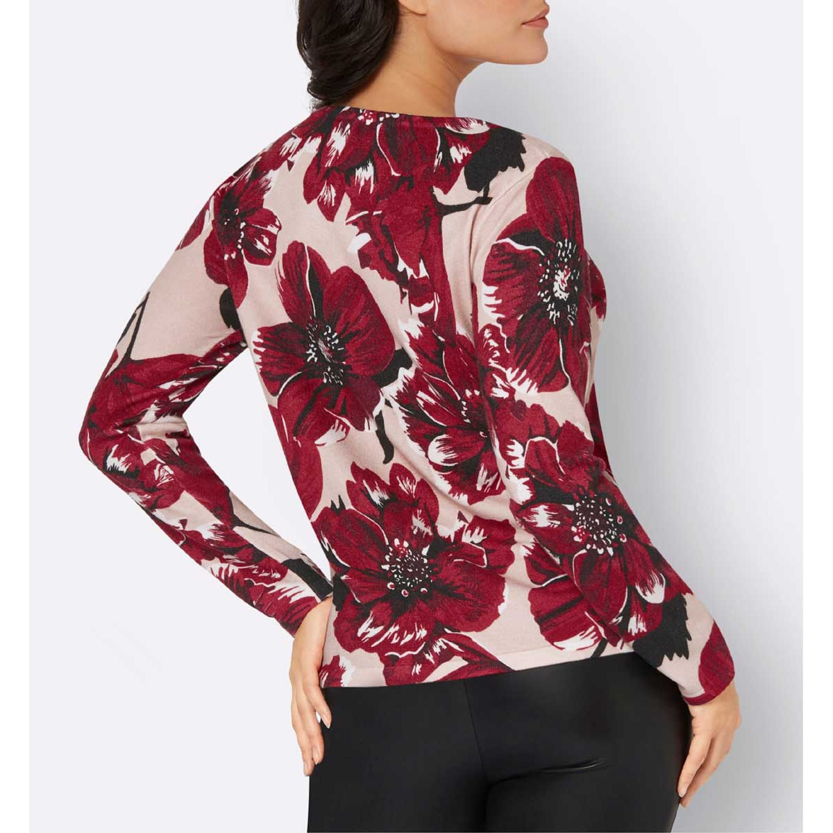 Pullover m.Blütendruck puder-rot