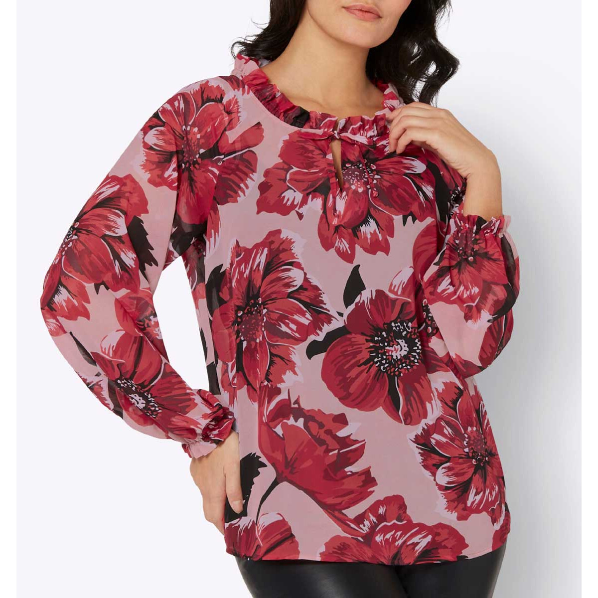 Georgette-Druckbluse puder-rot