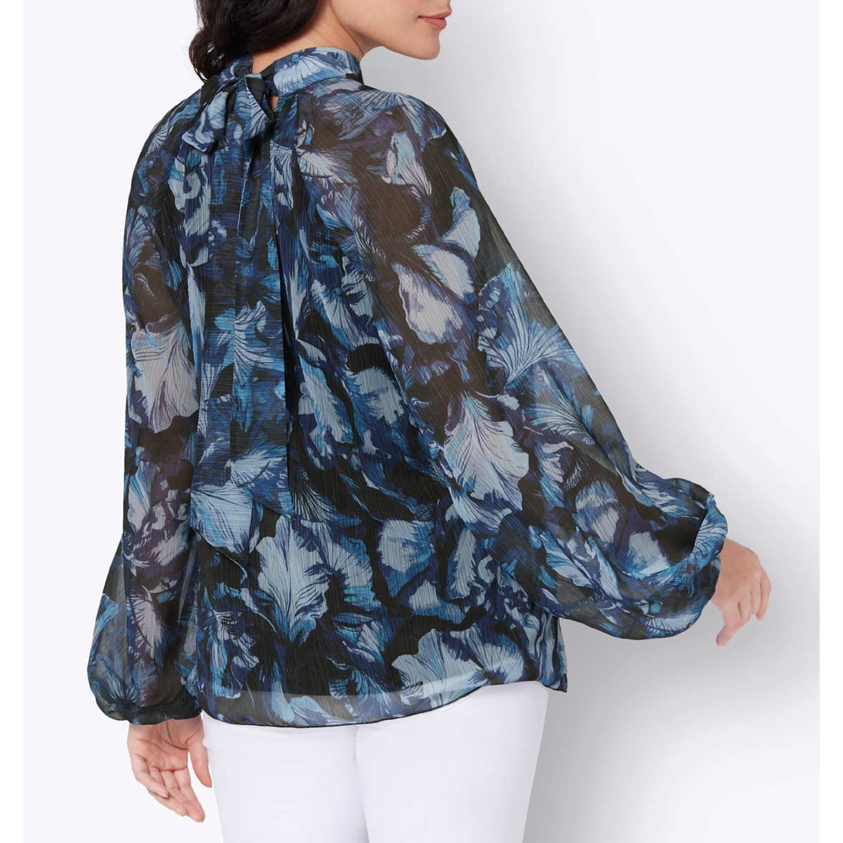 Chiffon-Druckbluse schwarz-royalblau