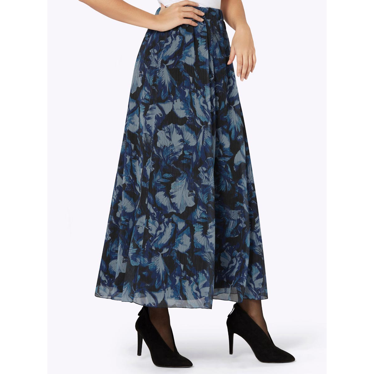 Chiffon-Druckrock schwarz-royalblau