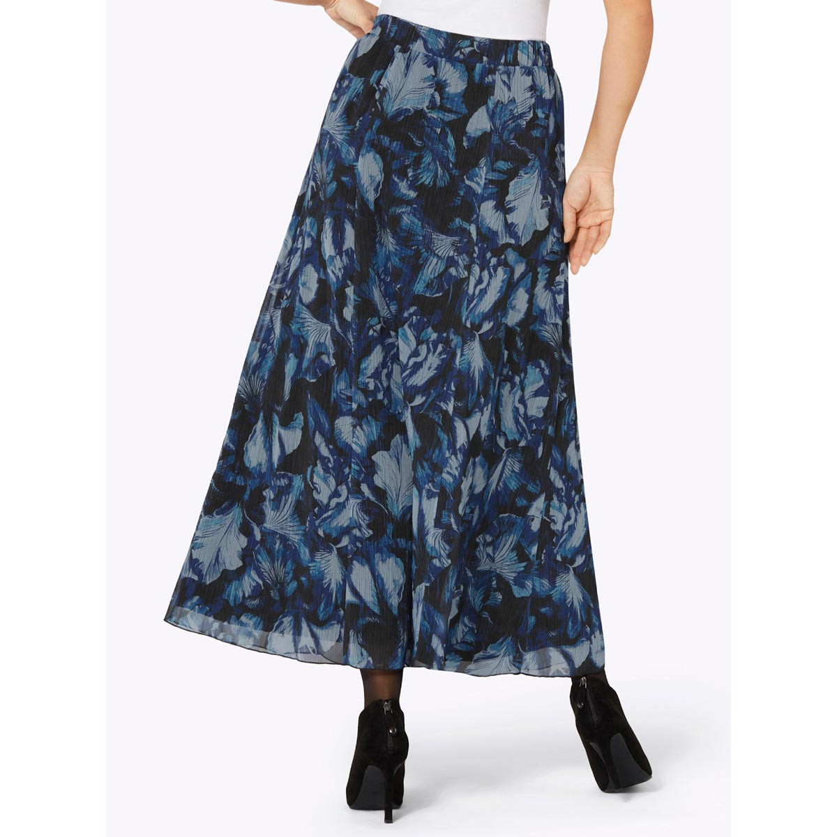 Chiffon-Druckrock schwarz-royalblau