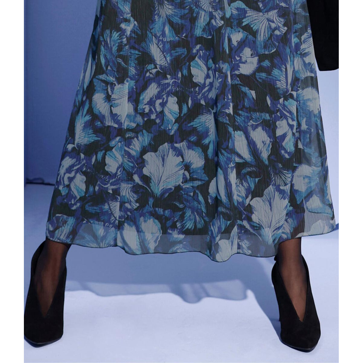 Chiffon-Druckrock schwarz-royalblau