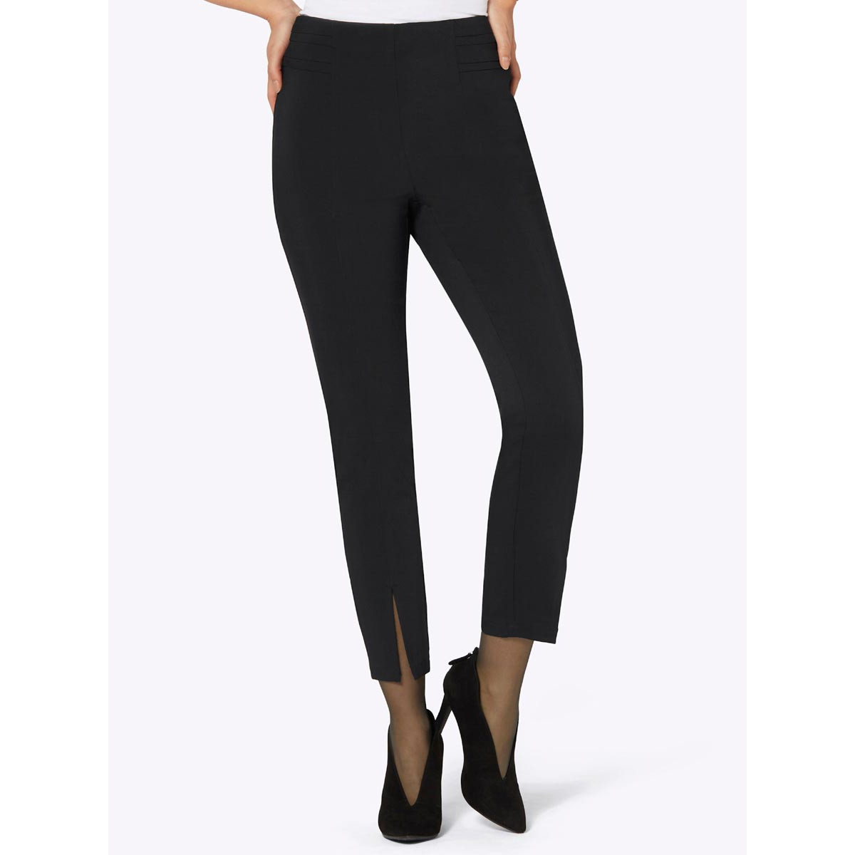 Stretchhose m.dekorativem Schlitz schwarz