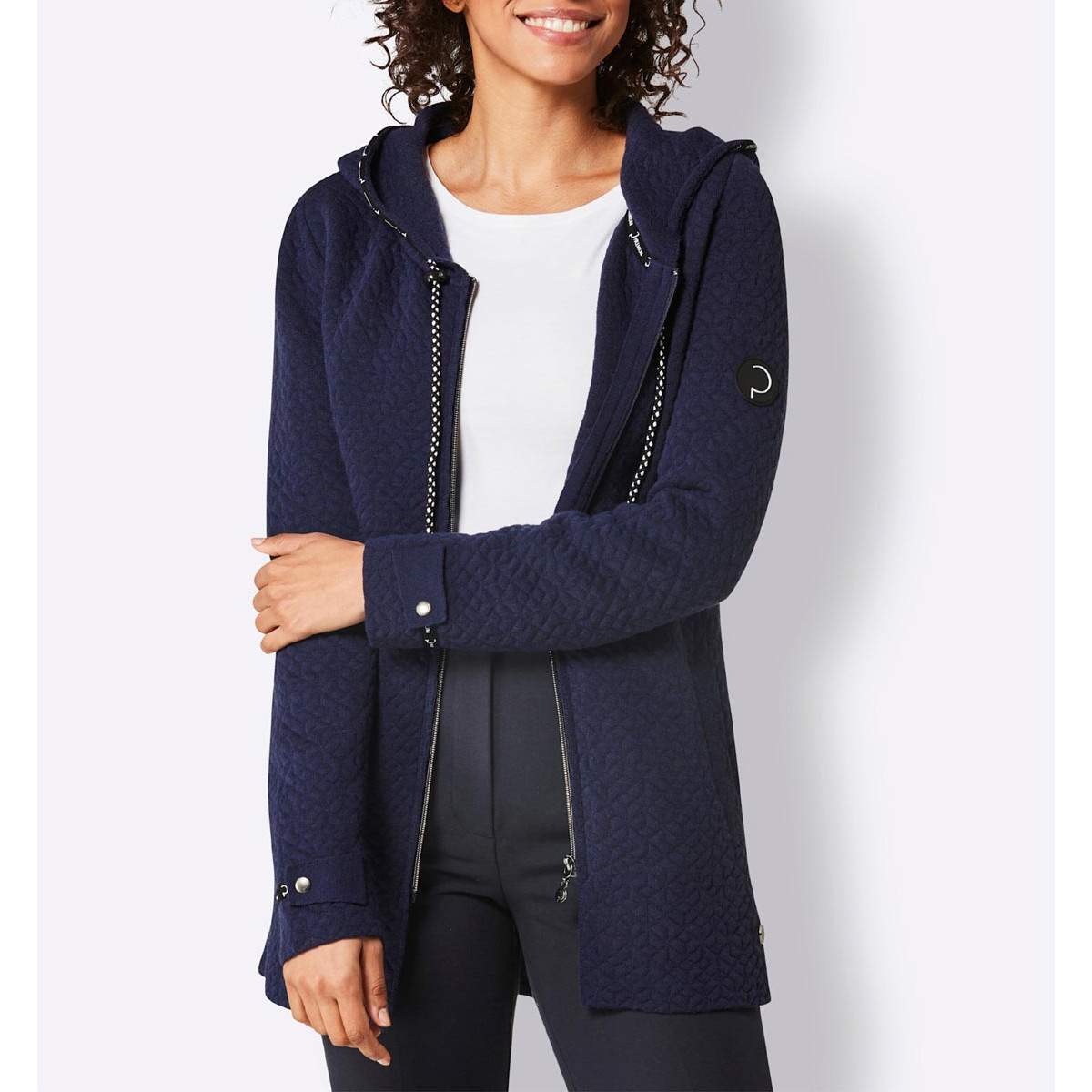 Jacquardstrickjacke m. Kapuze marine