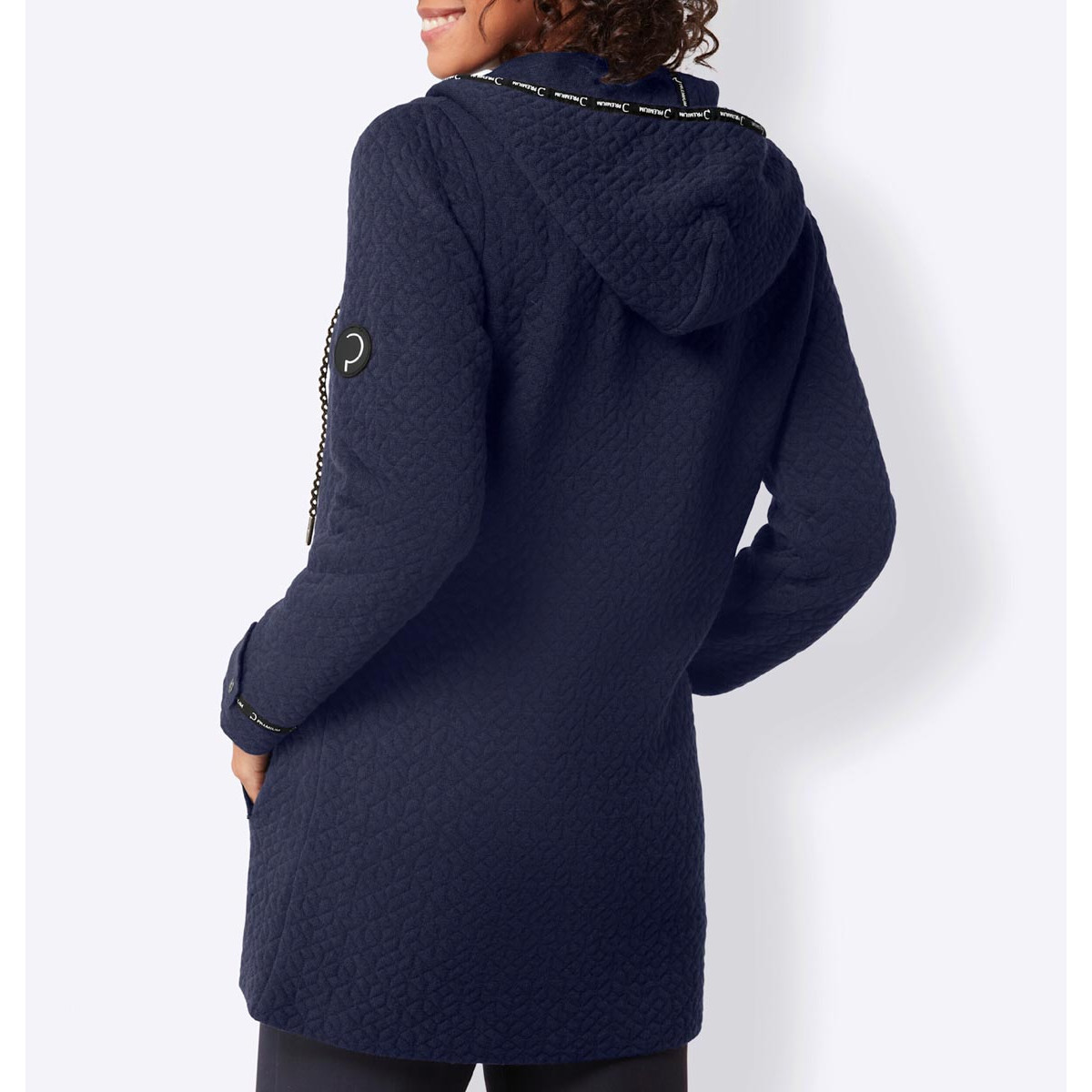 Jacquardstrickjacke m. Kapuze marine