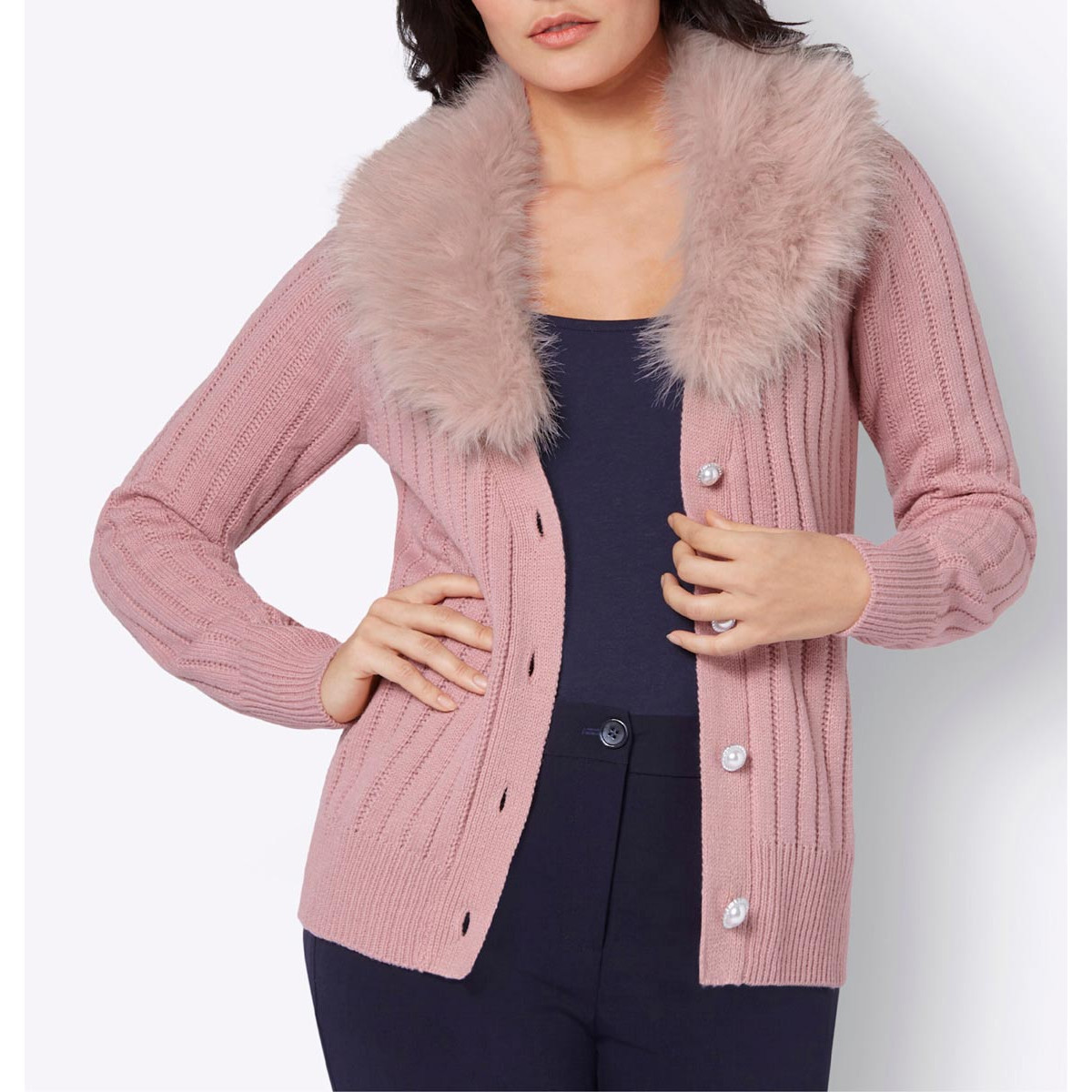 Cardigan m. Webpelz-Kragen hortensie