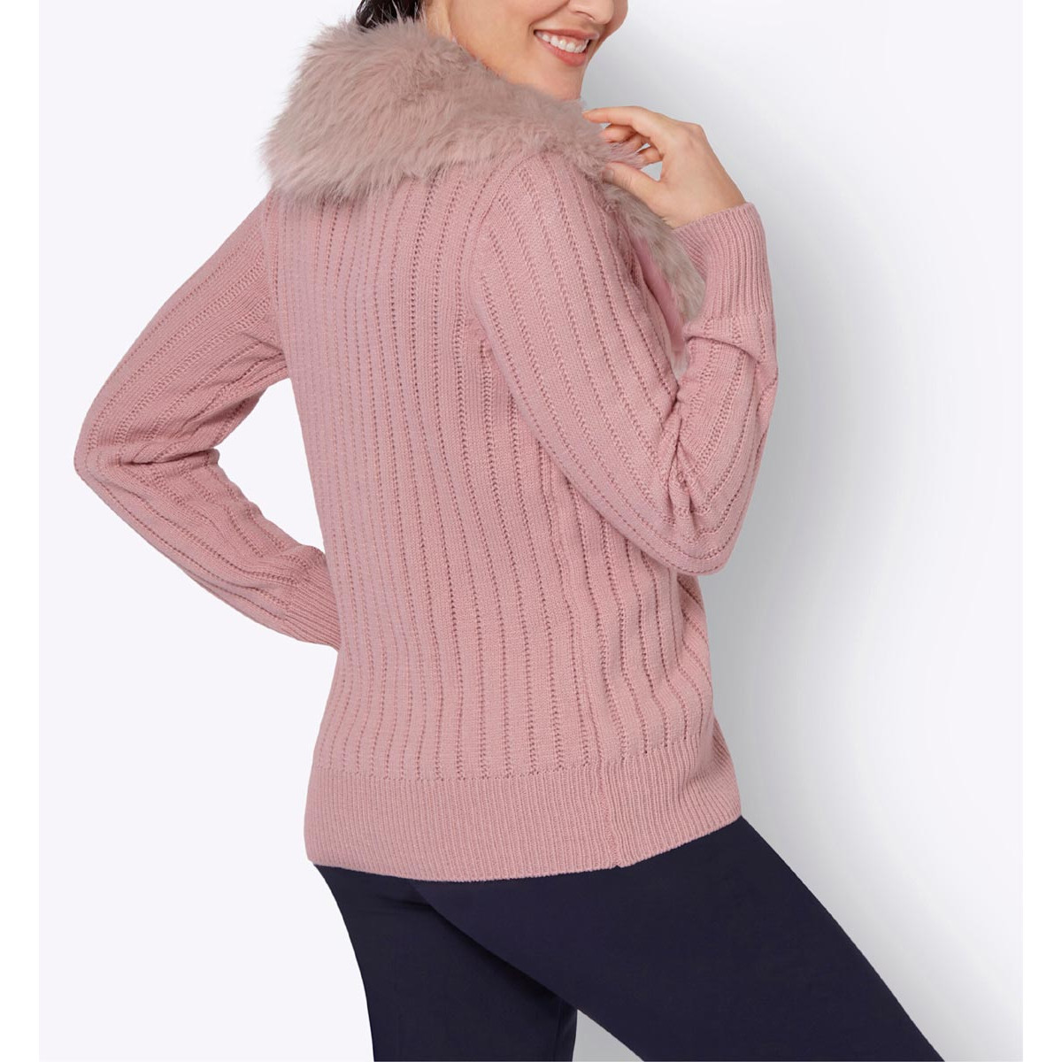 Cardigan m. Webpelz-Kragen hortensie