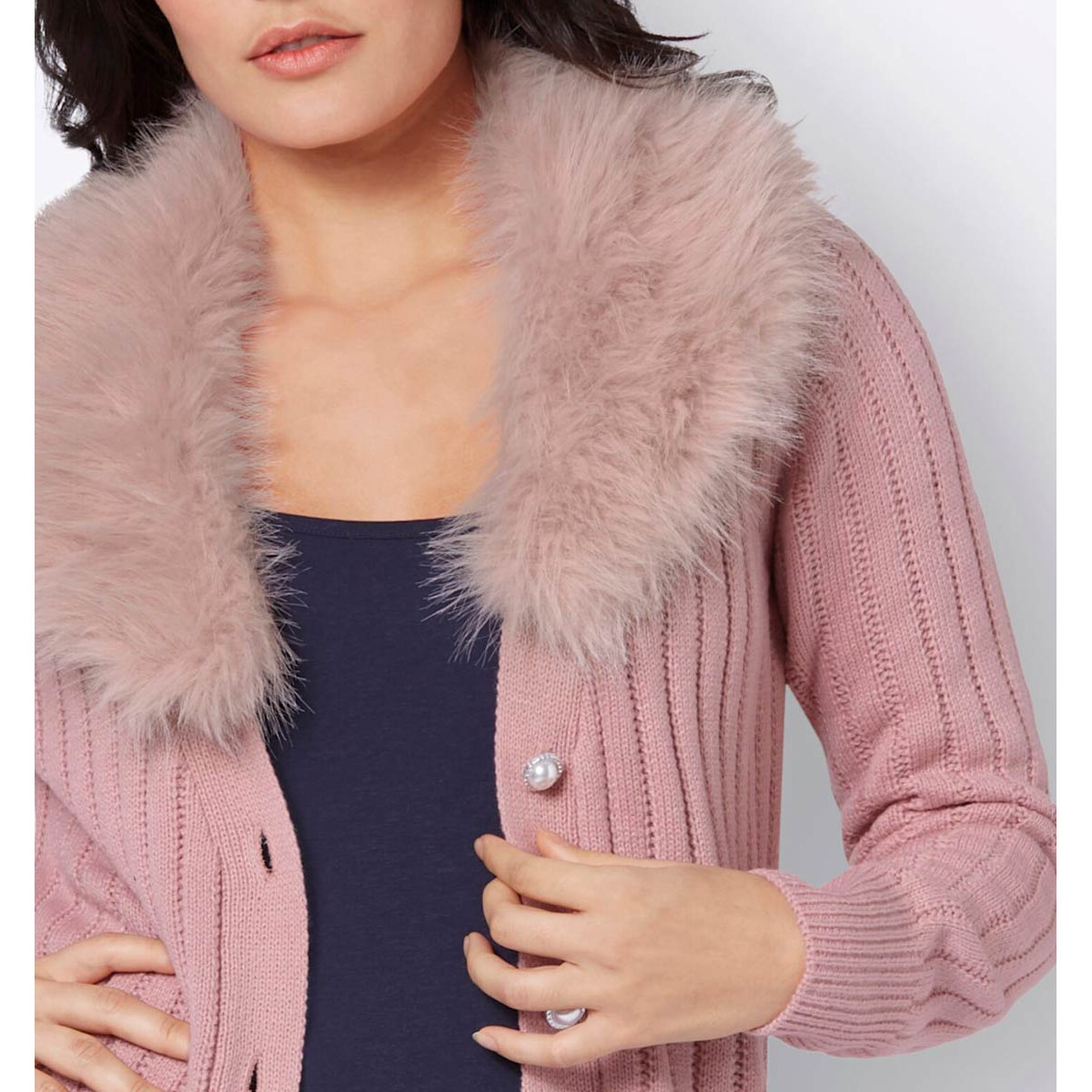 Cardigan m. Webpelz-Kragen hortensie