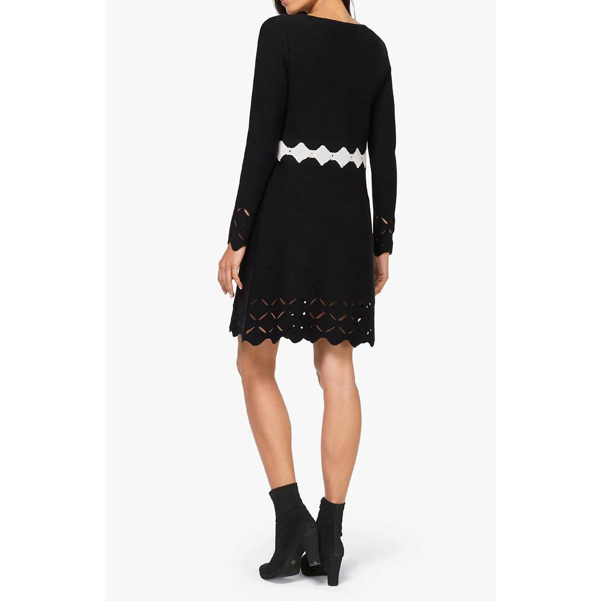 Designer-Strickkleid m. Cut-Outs schwarz-ecru