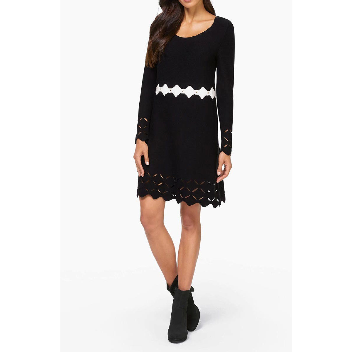 Designer-Strickkleid m. Cut-Outs schwarz-ecru