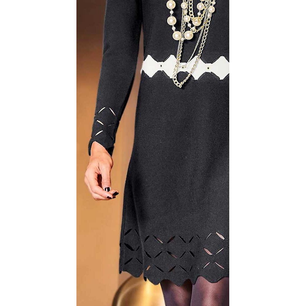 Designer-Strickkleid m. Cut-Outs schwarz-ecru