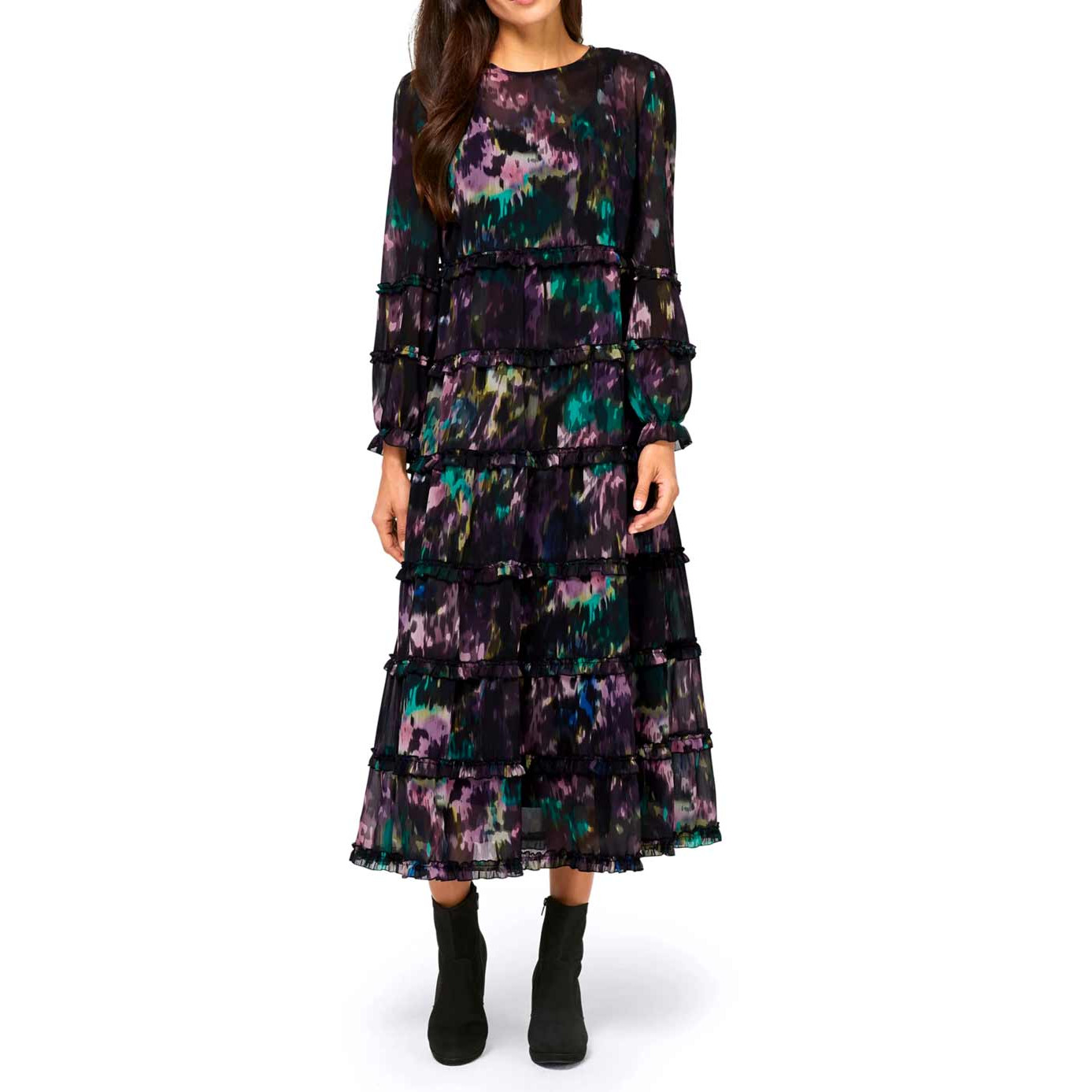 Designer-Chiffonkleid schwarz-pflaume