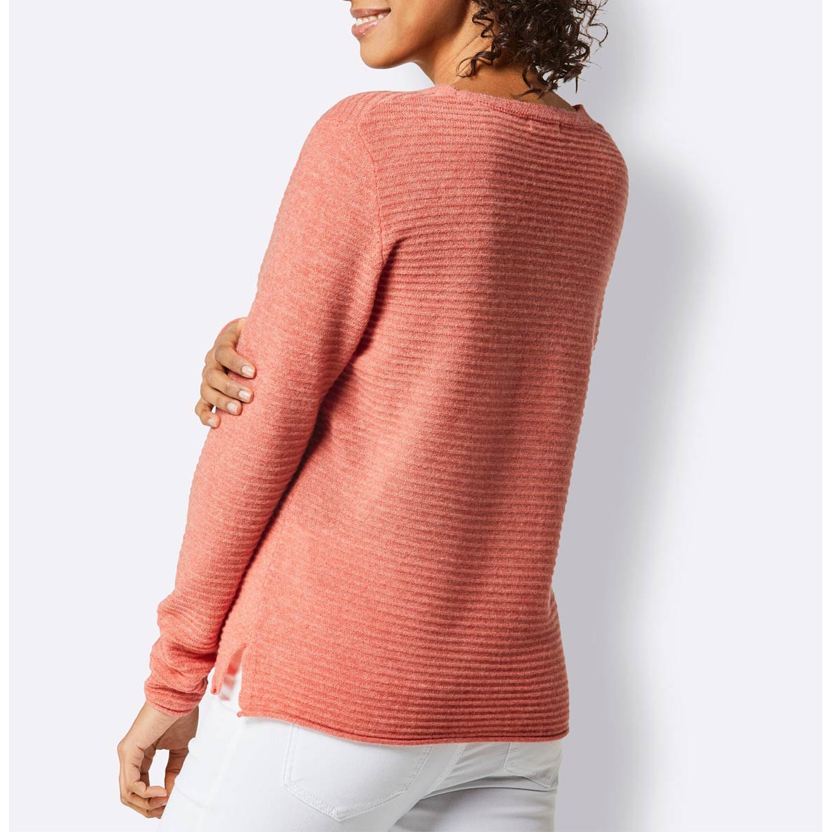 Strukturmuster-Kaschmir-Pullover koralle