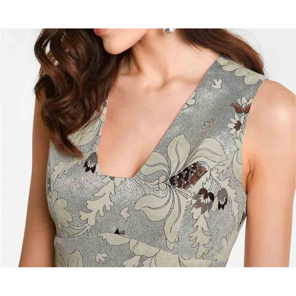 Designer-Jacquardkleid silber-creme-taupe