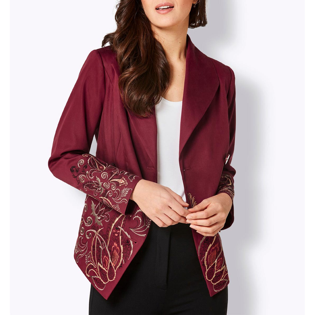Blazer m. Stickereien dunkelrot-gemustert