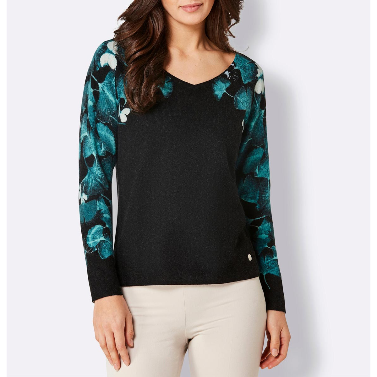 Merino-Kaschmir-Pullover schwarz-petrol