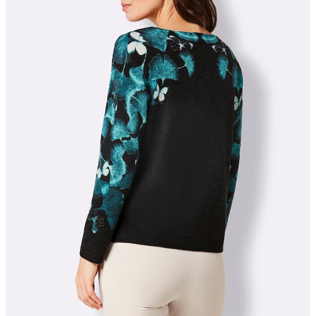 Merino-Kaschmir-Pullover schwarz-petrol