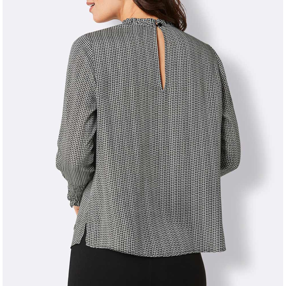 Lyocell-Druckbluse m. Rüschen ecru-schwarz