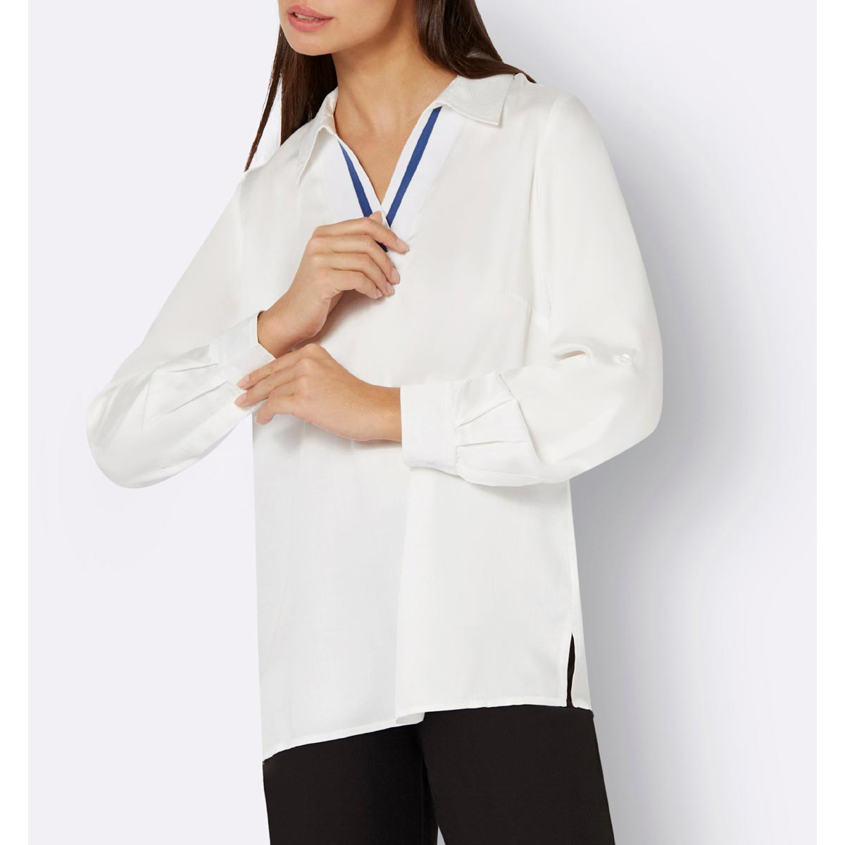 Modal-Bluse m. Kontrast-Akzenten ecru-royalblau