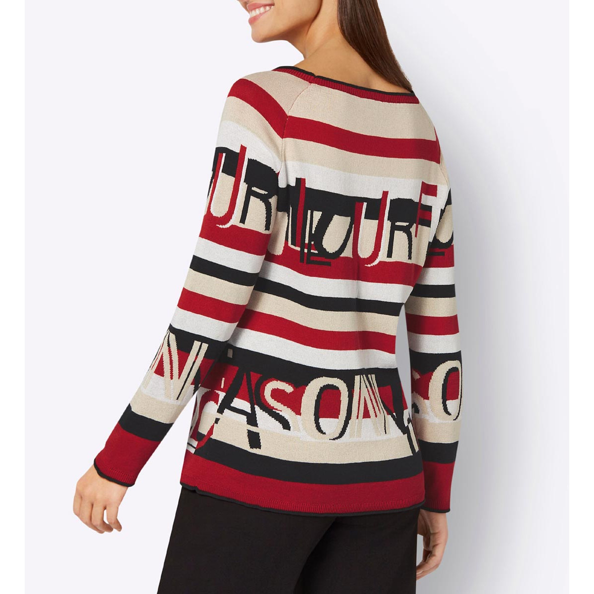 Jacquard-Pullover rot-schwarz-bedruckt