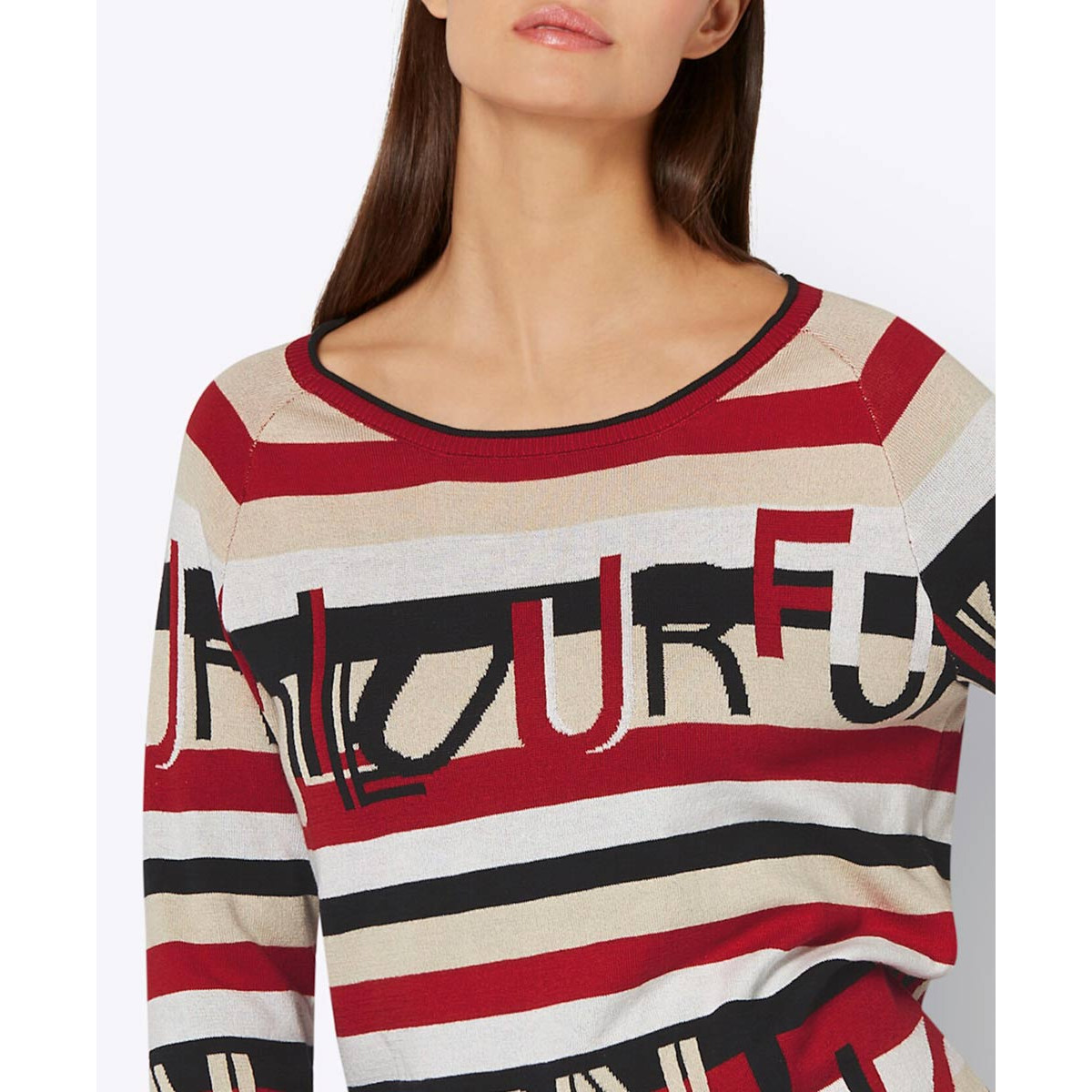 Jacquard-Pullover rot-schwarz-bedruckt