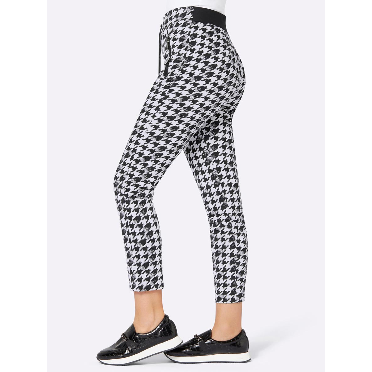 Jacquard-Jersey-Schlupfhose schwarz-ecru