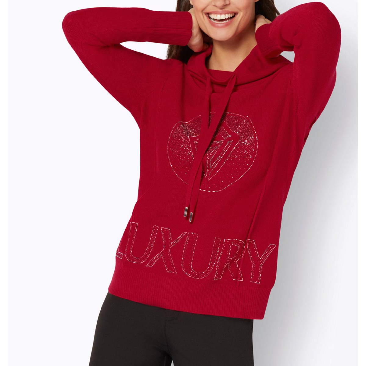 Pullover m.Glitzersteinchen-Schriftzug rot