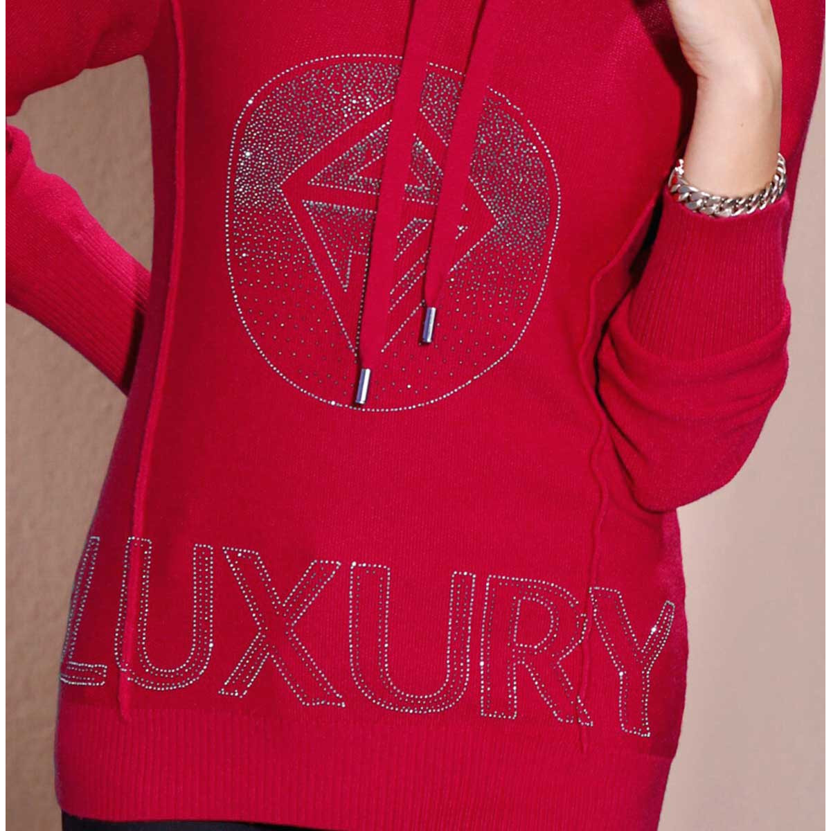 Pullover m.Glitzersteinchen-Schriftzug rot