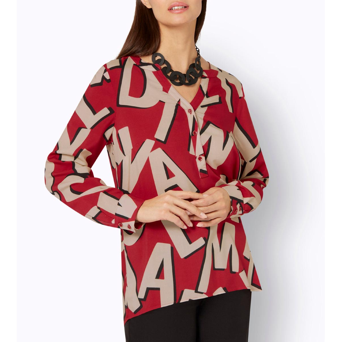 Druckbluse rot-sand