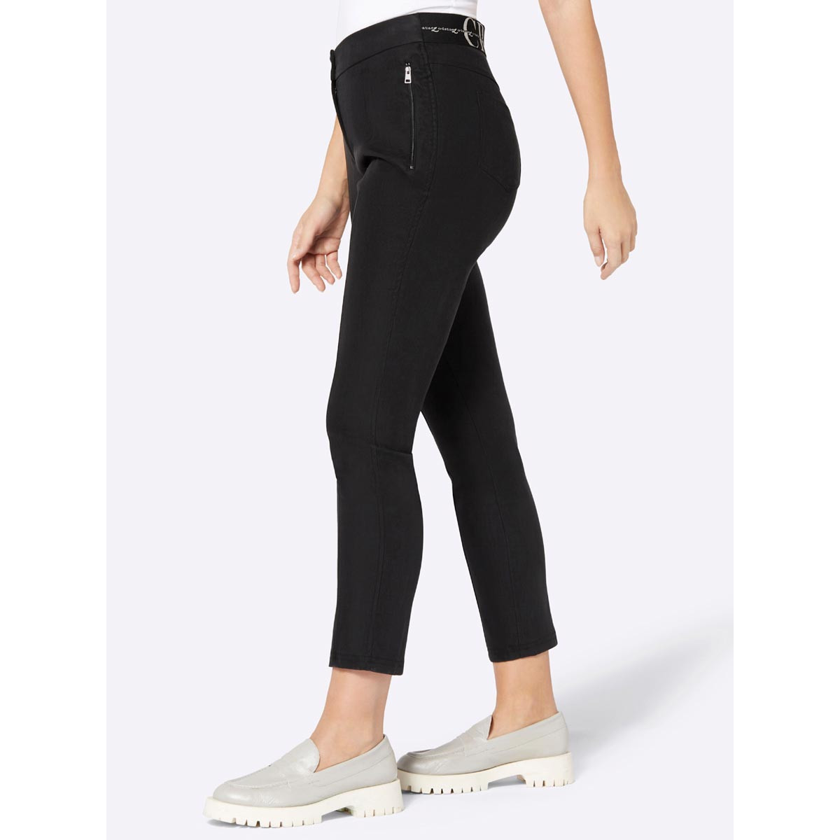 Lyocell-Hose m.Jacquard-Schriftzug am Bund schwarz