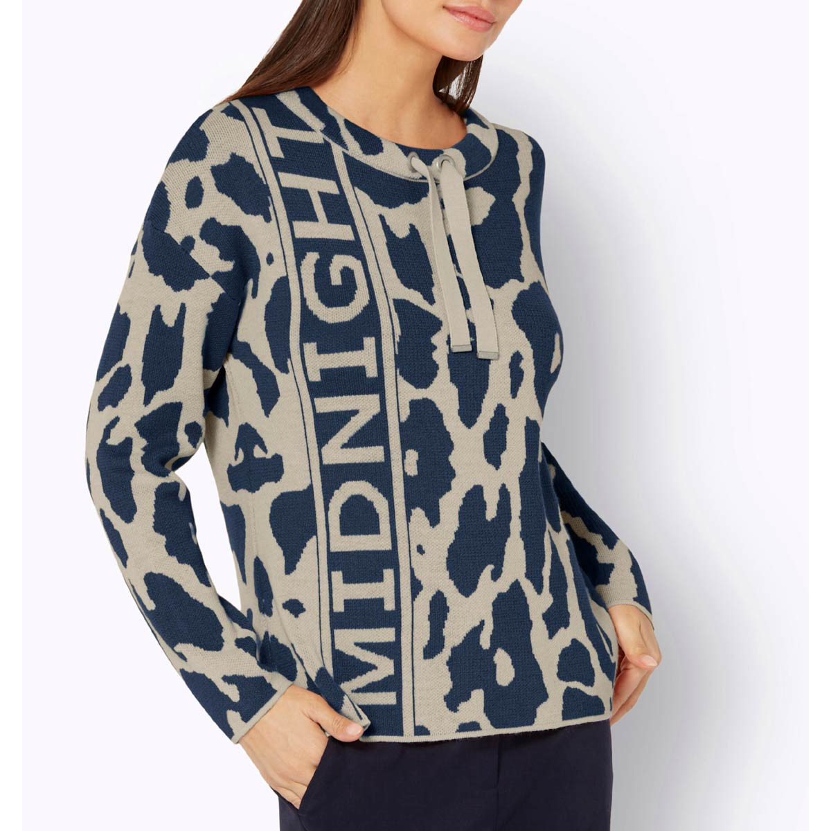 Jacquard-Pullover dunkelblau-sand