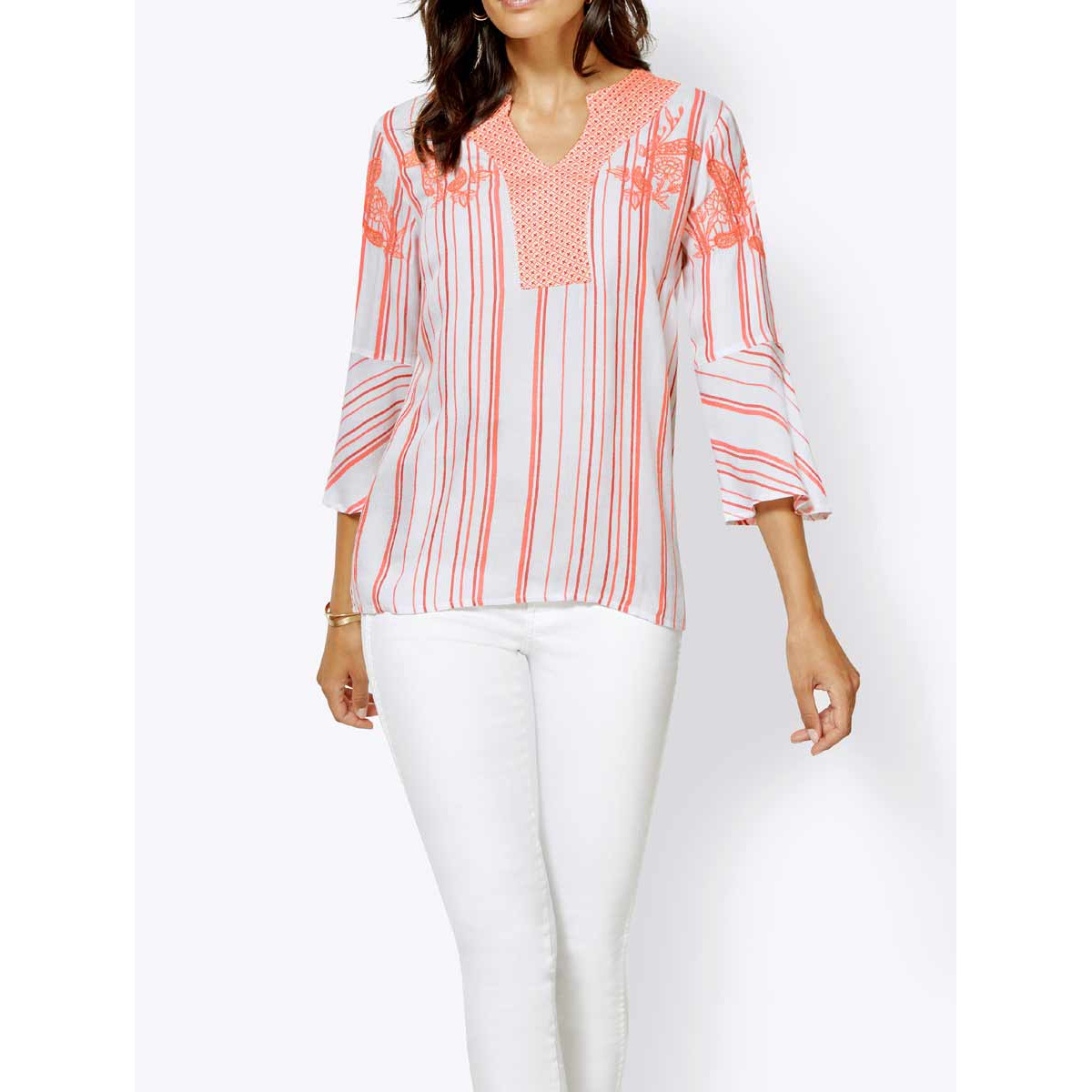 Tunika-Bluse m. Stickerei weiß-melone