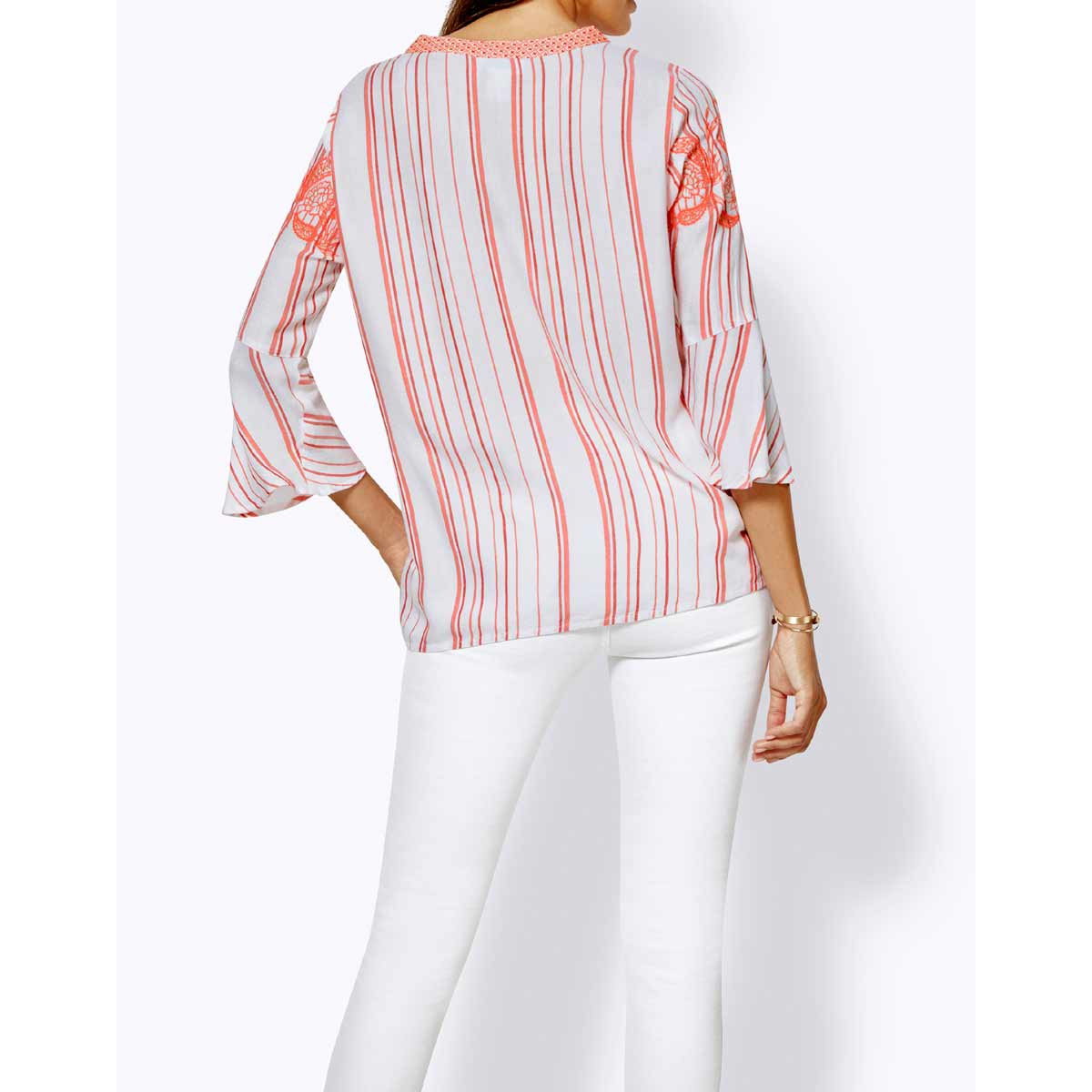 Tunika-Bluse m. Stickerei weiß-melone