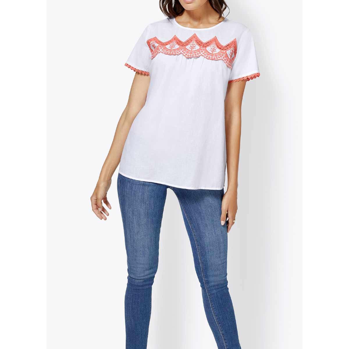 Bluse m. Stickerei weiß-melone