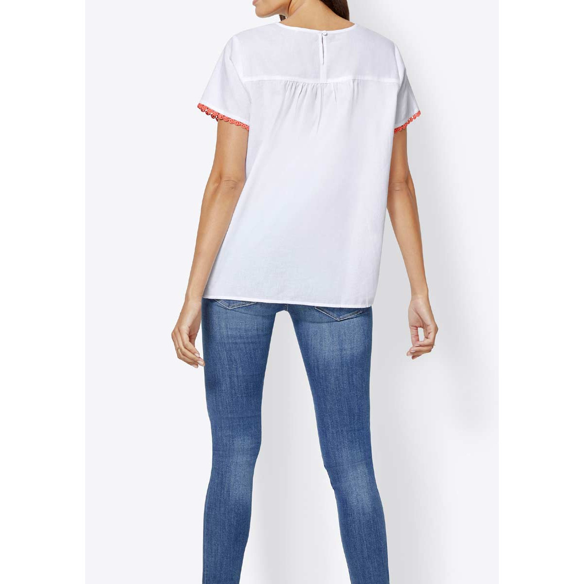 Bluse m. Stickerei weiß-melone