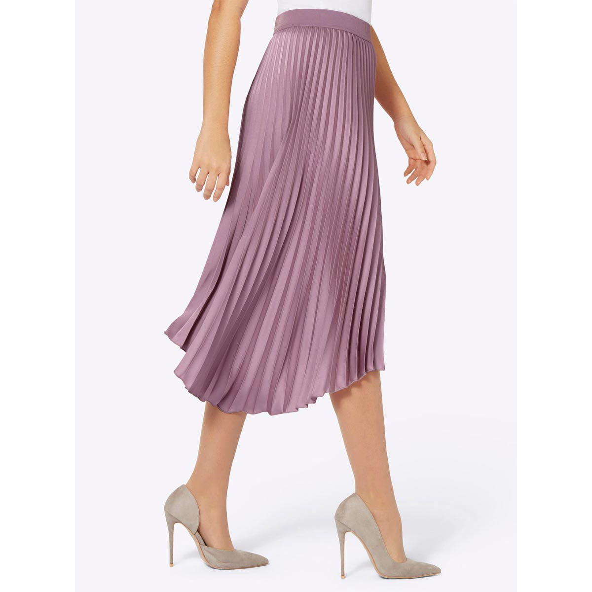 Asymmetrischer-Satin-Plisseerock mauve