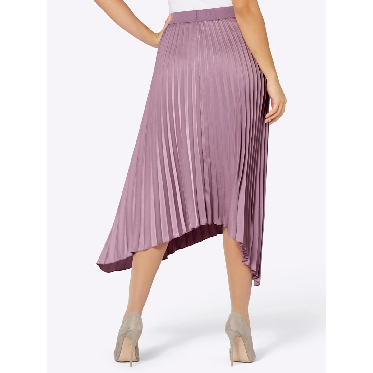 Asymmetrischer-Satin-Plisseerock mauve
