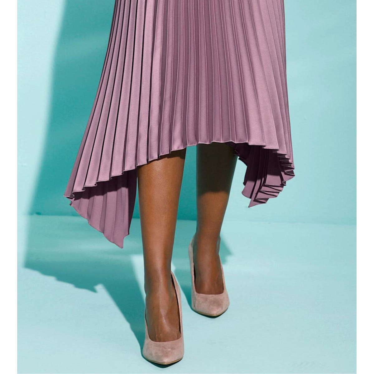 Asymmetrischer-Satin-Plisseerock mauve