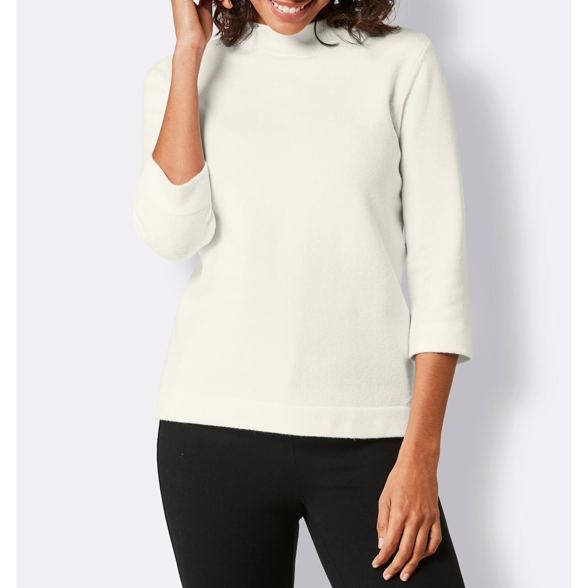 3/4-Ärmeln-Pullover m. Stehkragen ecru